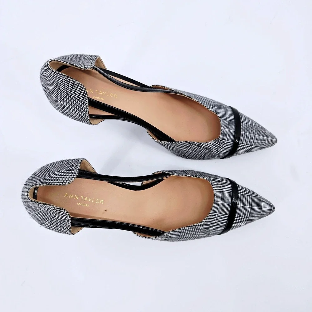 Ann Taylor Factory Plaid Pointed Toe D'Orsay Pumps Black White Size 9M - Picture 4 of 7